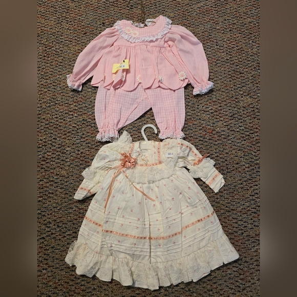 Doll Dresses LOT of 2 Lee Middleton HandCrafted Pink Checkered Peach Ribbons NEW - Picture 1 of 15
